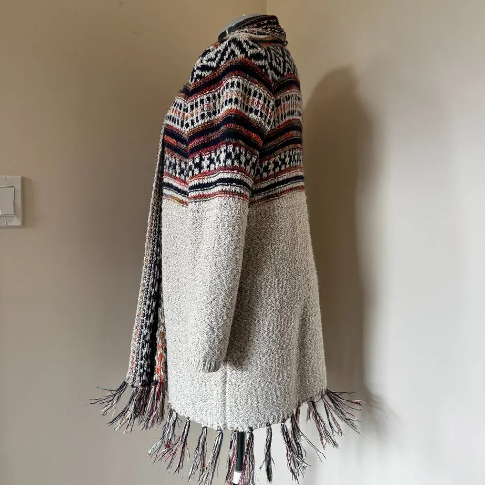 Coco Y Club Grandpa Cardigan Tribal Pattern Fringe Long Sweater L - Picture 6 of 10